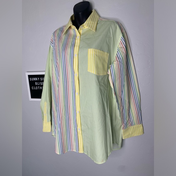 Free People Solid & Striped Rainbow Color Block Dress Shirt Size Medium - Picture 5 of 16